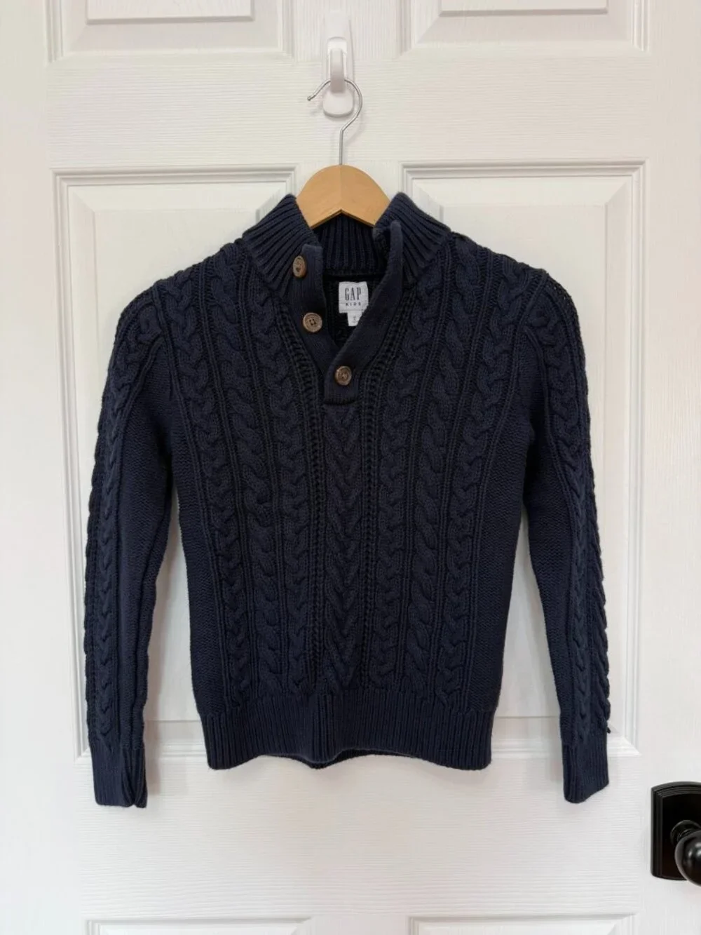 Gap Kids Cable Knit Mock Neck Henley Sweater Navy Blue Size M (8)